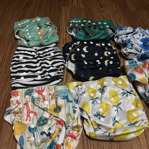 Alva Baby Reusable Pocket Covers Lot of 8 & 8 Thick Inserts Adjustable One Size - Picture 2 of 7